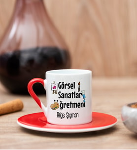 Görsel Sanatlar Öğretmeni Kırmızı Türk Kahvesi Fincanı