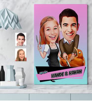 BK Gift Kişiye Özel Aşçı Çift Karikatür Kanvas Tablo 50x70cm 2