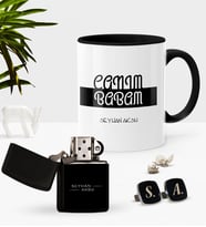 BK Gift Kişiye Özel Canım Babam Siyah Kupa Çakmak Kol Düğmesi Seti-4 (Model 1)