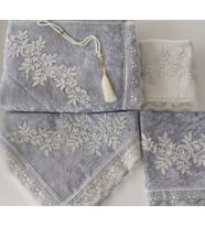 Lamazihome Gri Kadife Seccade Takımı 5 Parça Çeyizlik Bohça Gelin Seti