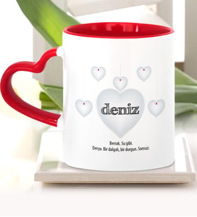 BK Gift Kişiye Özel Sevgili İsim Anlamı Kırmızı Kalpli Kupa Bardak  3