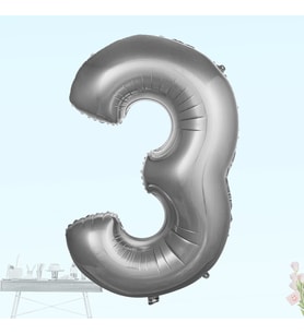 3 Yaş Rakam Folyo Balon, 100 cm - Gümüş (STD)