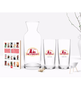 BK Gift Kişiye Özel Renkli Baskılı Nevşehir Tasarımlı Turistik İkili Rakı Bardağı Karaf ve Cep Kitabı Hediye Seti-1 (Model 1)