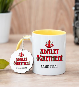 Adalet Öğretmeni Sarı Kupa Bardak Ve Anahtarlık Set