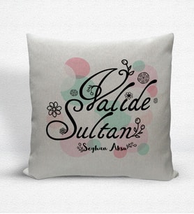 BK Gift Kişiye Özel Valide Sultan Dekoratif Keten Yastık - 3 (Bej)