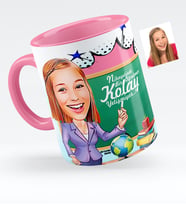 BK Gift Kişiye Özel Bayan Öğretmen Karikatürlü Pembe Kupa Bardak  1