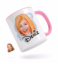 BK Gift Kişiye Özel Kadın Yüz Karikatürlü Pembe Kupa Bardak-1