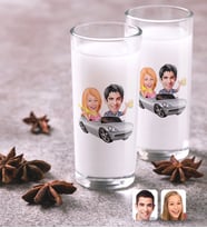BK Gift Kişiye Özel Renkli Baskılı Sevgililer Karikatürlü İkili Rakı Bardağı Seti-53 (Beyaz)