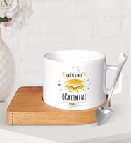BK Gift Kişiye Özel En İyi Sınıf Öğretmeni Ahşap Altlıklı Seramik Fincan-6 (Beyaz)