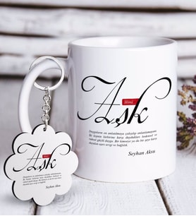 BK Gift Kişiye Özel Mânâ Aşk Beyaz Kupa ve Anahtarlık Hediye Seti (Model 1)