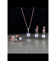 Gümüş Elmas Kesim Zirkon Tek Taşlı Abiye Model Set (Rose)