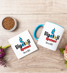 Biyoloji Öğretmeni Mavi Kupa Bardak Ve Bardak Altlığı Seti