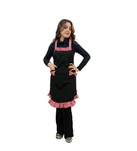Chef Önlük Mutfak Önlüğü Siyah Kırmızı Fiyonk