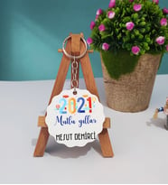 Mutlu Yıllar 2021 Yılbaşı Hediyesi Ahşap Anahtarlık