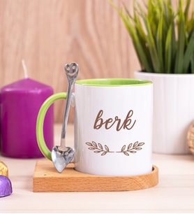 Erkeklere Hediye Ahşap Altlıklı Yeşil Kupa Bardak