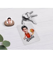 BK Gift Kişiye Özel Erkek Basketbolcu Karikatürlü Şeffaf Pleksi Anahtarlık (Beyaz)