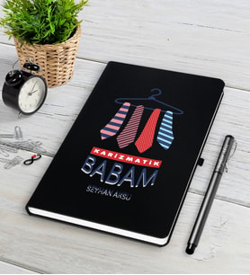 BK Gift Kişiye Özel Karizmatik Babam Siyah Defter Kalem Seti