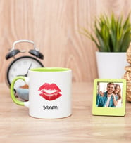 Dudak Tasarım Yeşil Kupa Bardak ve Yeşil Mini Fotoğraf Çerçevesi