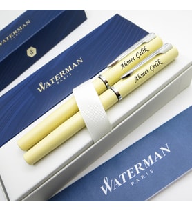 Waterman Allure Pastel Sarı Dolma Kalem + Roller Kalem Set  İsme Özel Kalem  Hediye Kalem