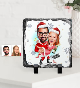BK Gift Kişiye Özel Yılbaşı Temalı Sevgililer Karikatürlü Dekoratif Doğal Taş - 2