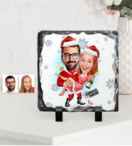 BK Gift Kişiye Özel Yılbaşı Temalı Sevgililer Karikatürlü Dekoratif Doğal Taş - 2