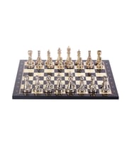 Metal Klasik Satranç Takımı Parlak  ve Ceviz Desenli MDF Ahşap Satranç Tahtası (37x37 cm.)