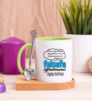 Felsefe Öğretmeni Ahşap Altlıklı Yeşil Kupa Bardak