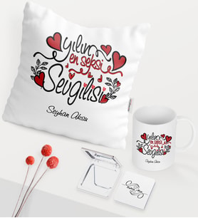 BK Gift Kişiye Özel Yılın En Seksi Sevgilisi Temalı Beyaz Kupa Ayna Yastık Seti