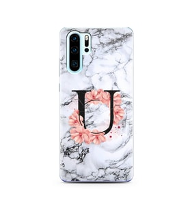 Mermer Çiçekli Harf Tasarım Süper Şeffaf Silikon Telefon Kılıfı Huawei P30 Pro U