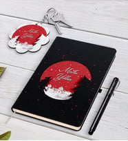 BK Gift Kişiye Özel Yılbaşı Mutlu Yıllar Siyah Defter Kalem ve Anahtarlık Hediye Seti-1 (Model 1)