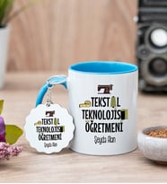 Tekstil Teknolojisi Öğretmeni Mavi Kupa Bardak Ve Anahtarlık Set