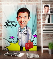 BK Gift Kişiye Özel Bay Doktor Karikatür Kanvas Tablo 70x100cm 6
