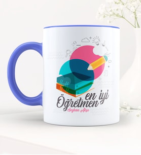 BK Gift Kişiye Özel En İyi Öğretmen Mavi Kupa Bardak - 3
