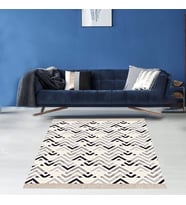 Geometrik Zigzag Desenli Dijital Baskı Yıkanabilir Kaymaz Taban Klasik Salon Halısı (Gri)