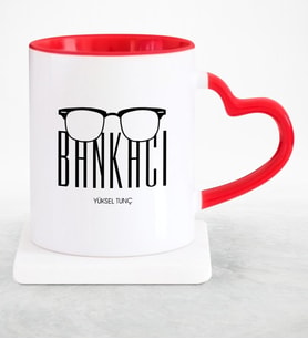 BK Gift Kişiye Özel Mesleki Bankacı Kırmızı Kalpli Kupa Bardak  10