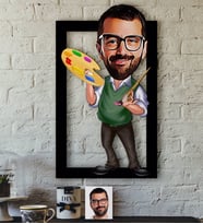BK Gift Kişiye Özel Bay Ressam Karikatürlü 3D Ahşap Tablo-1