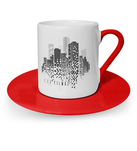 BK Gift Kişiye Özel City Tasarımlı Kırmızı Türk Kahvesi Fincanı  1