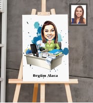 Kişiye Özel Patron Karikatürlü  Ahşap Tablo 30x47 Bayan-16