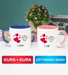 İkili Sevgililer Günü Hediyesi Kupa Bardak Lacivert Pembe