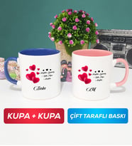 İkili Sevgililer Günü Hediyesi Kupa Bardak Lacivert Pembe