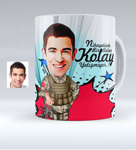 BK Gift Kişiye Özel Asker Karikatürlü Beyaz Kupa Bardak  2