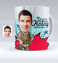 BK Gift Kişiye Özel Asker Karikatürlü Beyaz Kupa Bardak  2