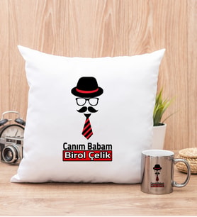 Kravat Tasarım Babaya Hediye Yastık ve Silver Kupa Bardak