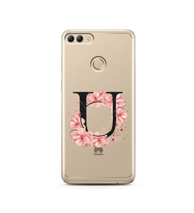 Pembe Çiçekli Harf Tasarım Süper Şeffaf Silikon Telefon Kılıfı Huawei Y9 2018 U-