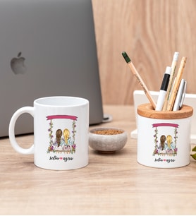 Best Friends Salıncak Tasarım Beyaz Kupa Bardak ve Kalemlik Seti
