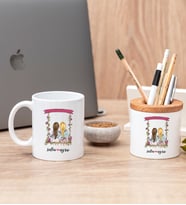 Best Friends Salıncak Tasarım Beyaz Kupa Bardak ve Kalemlik Seti