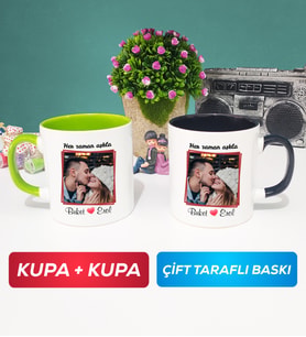 İkili Sevgiliye Sevgililer Günü Hediyesi 9 Kupa Bardak Yeşil Siyah