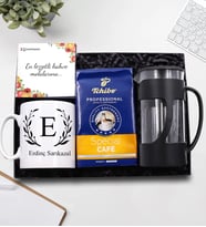 Kişiye Özel Baş Harf Ve İsim Baskılı Kupa & French Press & 250 Gram Tchibo Special Filtre Kahve Hediye Seti
