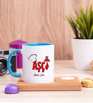 Aşçı Ahşap Altlıklı Mumlu Mavi Kupa Bardak