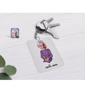 BK Gift Kişiye Özel Büyükanne Karikatürlü Şeffaf Pleksi Anahtarlık (Beyaz)
